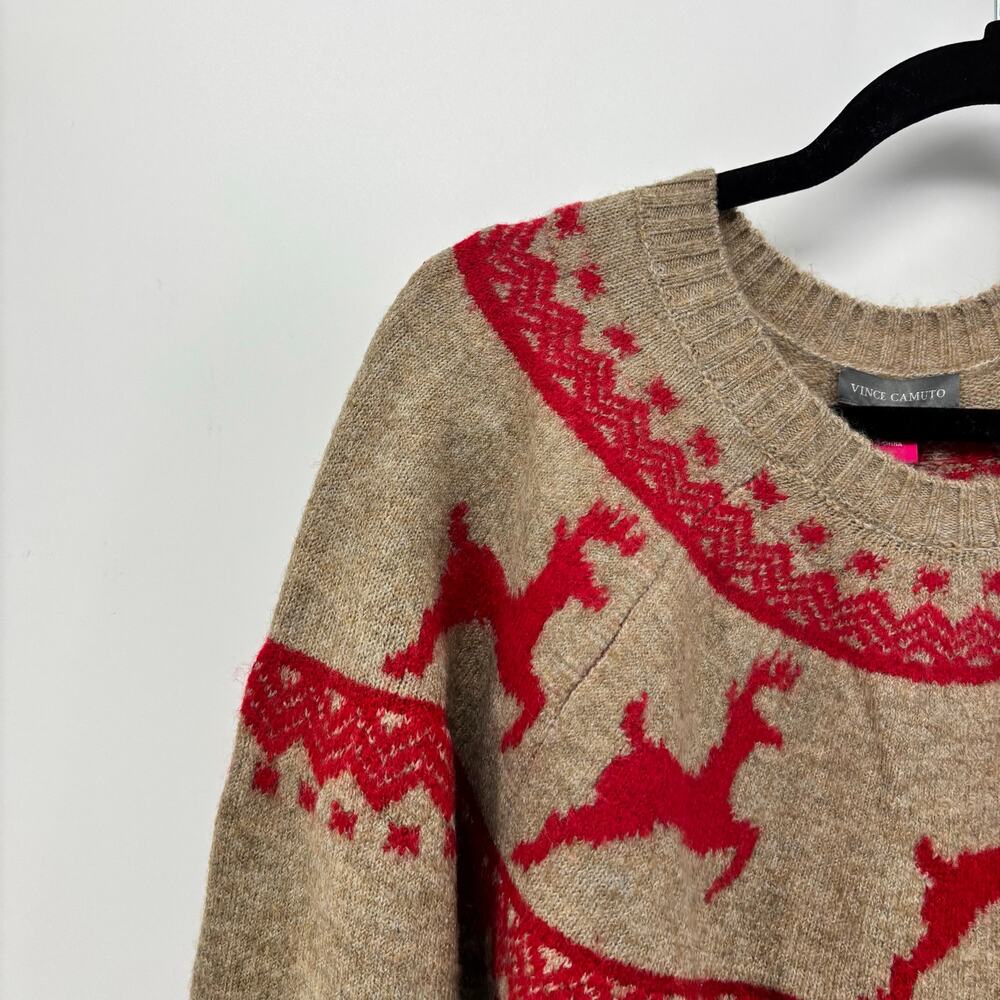 Vince Camuto Size XL Women's Christmas Sweater Reindeer Tan Red - Picture 16 of 16